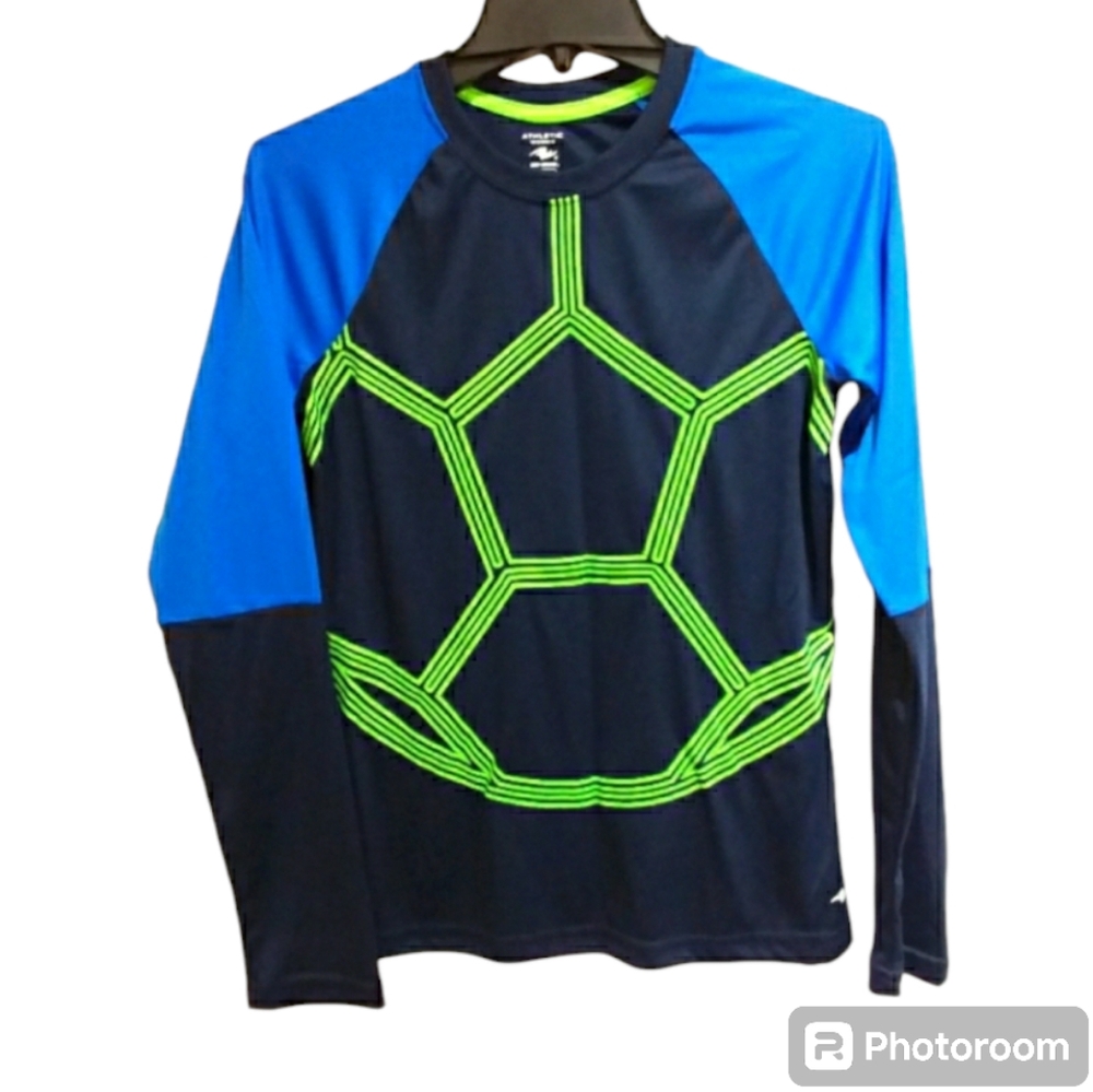 💥3/$30 ATHLETIC WORKS Dri-More Teen Boys Soccer Motif Long Sleeve Shirt